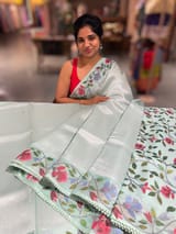 Mint kora tissue saree with pythani inspired embroidery