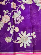 Brinjal Designer Organza with Tissue applique work