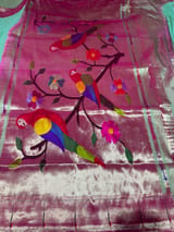 Mint Green Pure handloom paithani tissue stripes saree SS50375