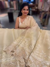 Pastel Yellow Organza saree with heavy embroiderey SS50551