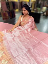Dusty Pink Kora tissue stripes Saree with embroidery SS50225