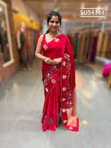 Red mashru Saree with embroidery : S62F140