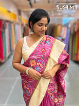 Rose Pink Pure tussar with patola inspired embroidery: S62F191