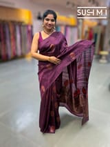 Wine Banarasi Handloom Dupion Rawsilk Saree : S62F099