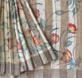 Mul silk handpainted Saree with tissue stripes