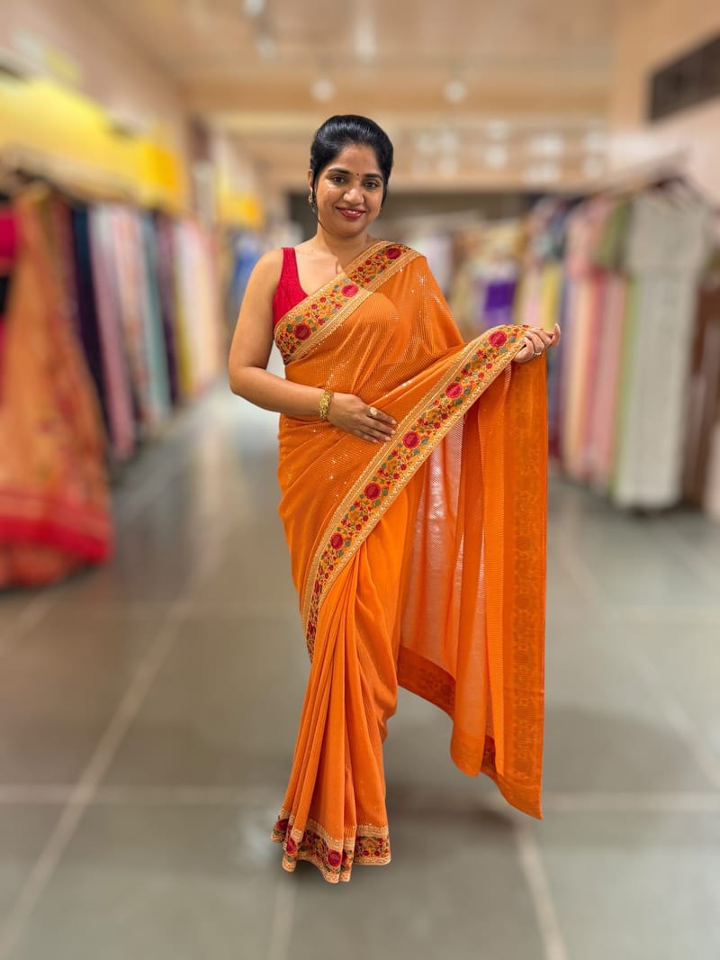 Orange Georgette sequnce Saree with Sabyasachi borders SS5042