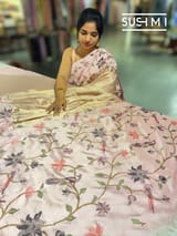 Pastel Pink Brocade Kanjeevaram with embroidery D62F037