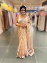 Pale Pink Pure Handloom Tissue checks Saree with sabyasachi borders
