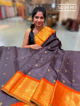 Dark choclate and orange vombo vintage kanjeevaram saree : S62F150