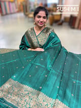 Bottle Green Banarasi Handloom Dupion Rawsilk Saree : S62F111
