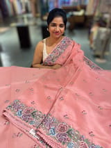 Coral Pink Pure Organza with Petite point border
