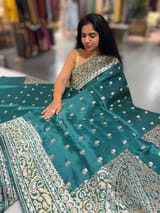 Emerald Green Pure Organza Saree With Jamdani Inspired  SS50340