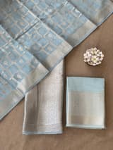 Powder Blue Banarasi Mul Silk Brocade 3-pc Sharara Suit set : SS62J16