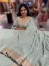 Mint Georgette Sequence saree with sabhyasachi borders and printed blouse SS50513