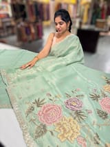 Mint Tissue Georgette Saree with petite point emb SS50111