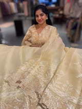 Pastel Yellow Organza saree with heavy embroiderey SS50551