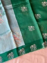 Bottle Green Premium Handloom Designer Tissue saree with exquisite embroidery