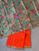 Orange Chanderi Pattu Silk Saree with Tissue allover petite point embroidered blouse SS50601