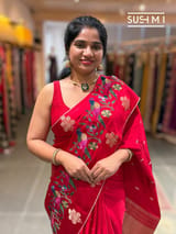 Red mashru Saree with embroidery : S62F140