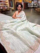 Mint Pure Organza Saree with heavy Handwork