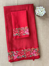 Chilli Red Mysore Silk Saree with petitepoint embroidery S62108