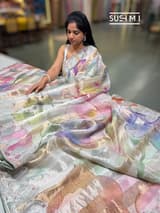 Printed Organza Tissue stripes saree with embroidery