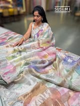 Printed Organza Tissue stripes saree with embroidery
