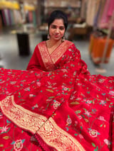Chilli Red Mashru Banaras with petite Point embroidery SS5007