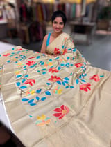 Light Pista Kanchi Soft Silk Saree with ajamdani inspired print SS50502