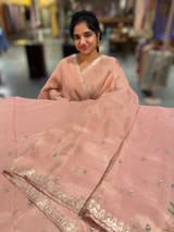 Peach Pink Tissue Georgette Saree with petite point emb SS50110