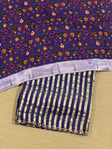 Purplish Blue Handloom Mul Tissue Stripes Saree with fusion blouse SS50408