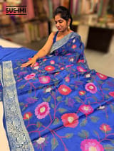 Electric Blue Banaras Mashru Silk with embroidery SS5001