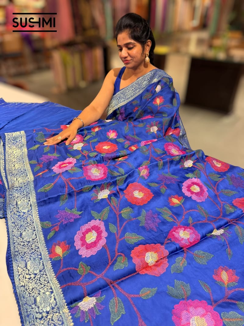 Electric Blue Banaras Mashru Silk with embroidery SS5001