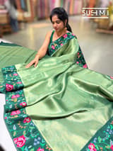 Bottle green Banarasi Tissue with petite point embroidery: S62F185