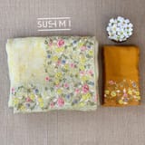 Pastel Yellow shibori printed pure organza saree DSCL043