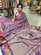 Wine Mysore silk with embroidered border S62F062