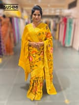 Sunflower Yellow Banaras Mashru Silk with embroidery