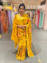 Sunflower Yellow Banaras Mashru Silk with embroidery