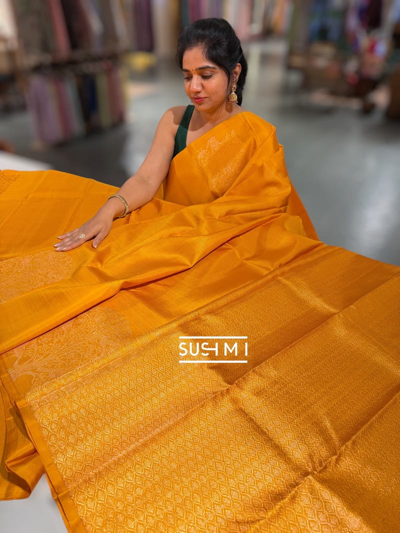 Mustard Vintage Kanjeevaram Saree with vaira oosi checks SS50150