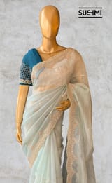 Mint Pure Organza Saree with heavy Handwork