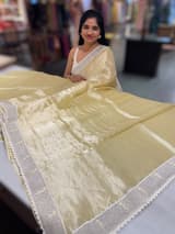 Pastel yellow Tissue Saree with pythani tissue embroidered border SS50541
