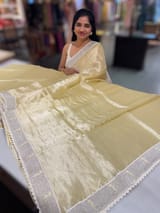Pastel yellow Tissue Saree with pythani tissue embroidered border SS50541