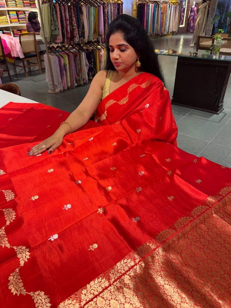 Reddish Orange  Poona Silk Saree