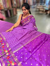 Majenta Vintage checks Kanjeevaram soft silk saree with embroidery D62F041