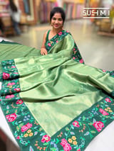 Bottle green Banarasi Tissue with petite point embroidery: S62F185