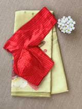 Pastel yellow Designer Organza statement floral printed saree
