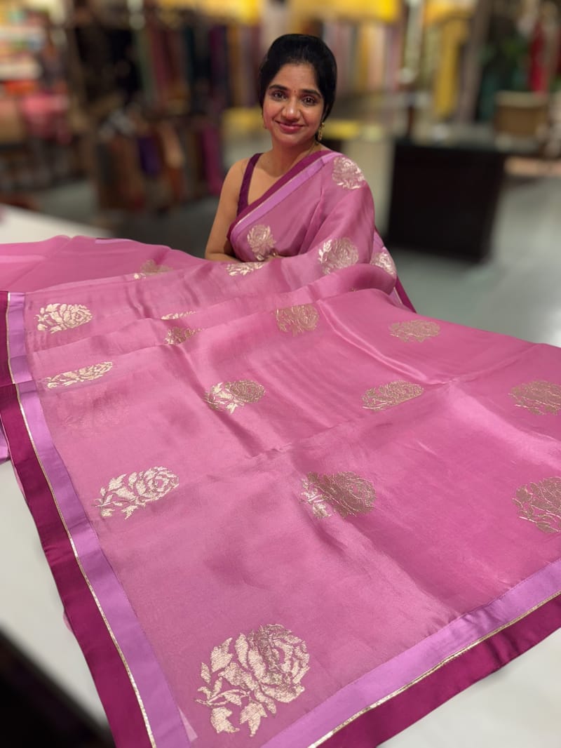 Rose Pink Pure Organza with embroidery SS50289