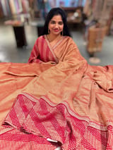 Pink Pure Handloom Crush Tissue Saree with Munga Silk skirt borders & Sabhya borders SS50396