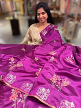 Majenta Banarasi Silk Saree with petite point & Pita embroidery