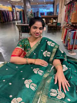 Bottle Green Handloom Raw Silk Saree SS50493